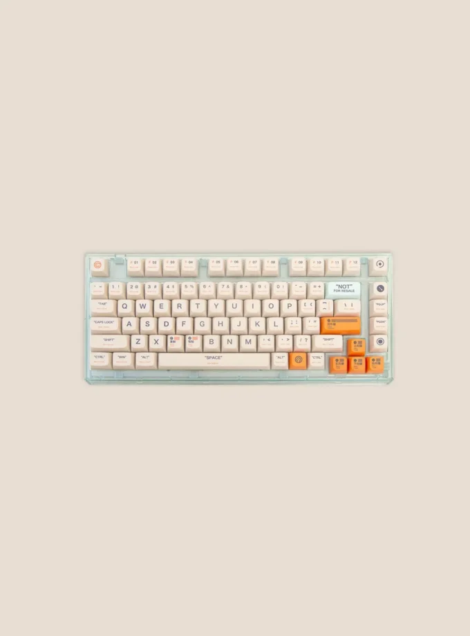 a mechanical keyboard with "this is plastic" keycap