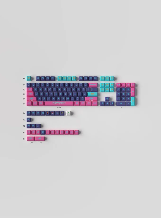 Keycap OEM Cyberpunk 2077 PBT dye-sub 130 nút màu hồng